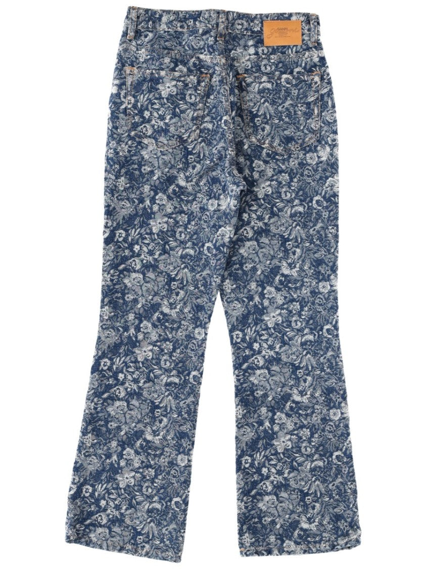 Ganni Blue Floral Tapestry Flared Jeans