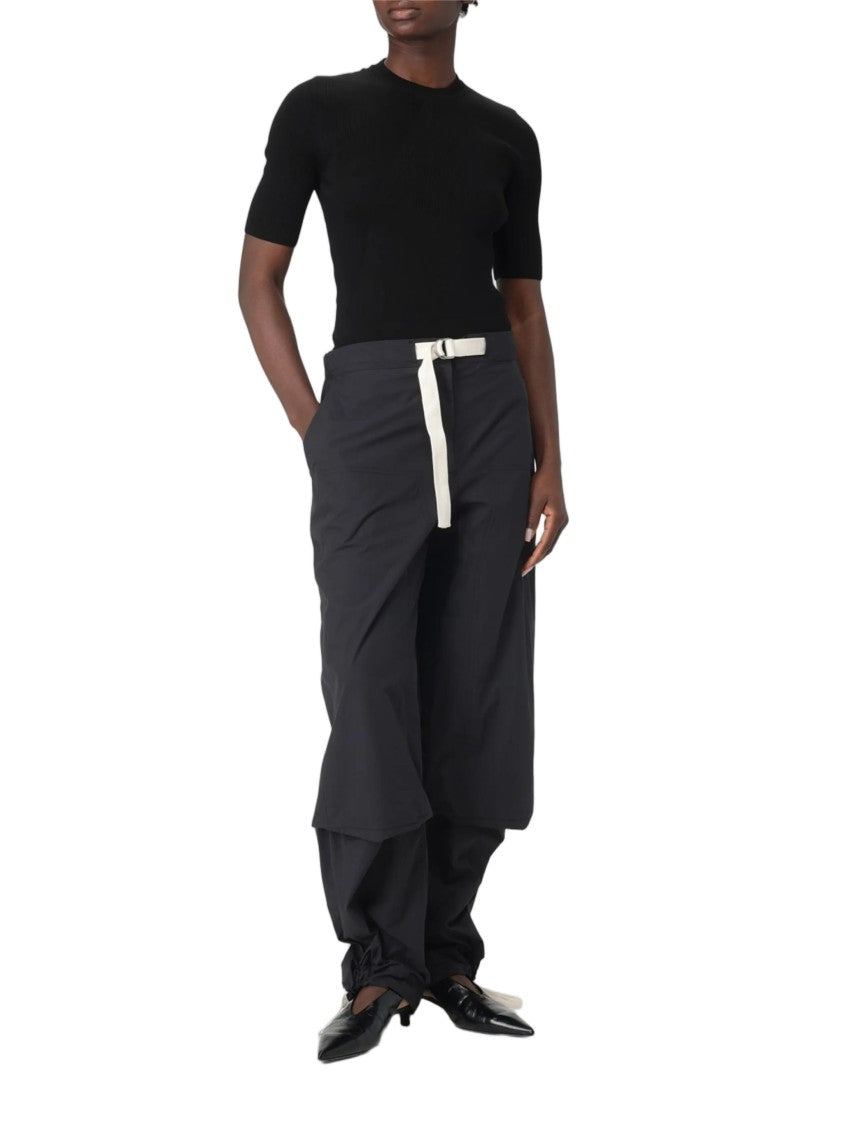 Jil Sander Black Ribbed Cotton Fitted Sweater