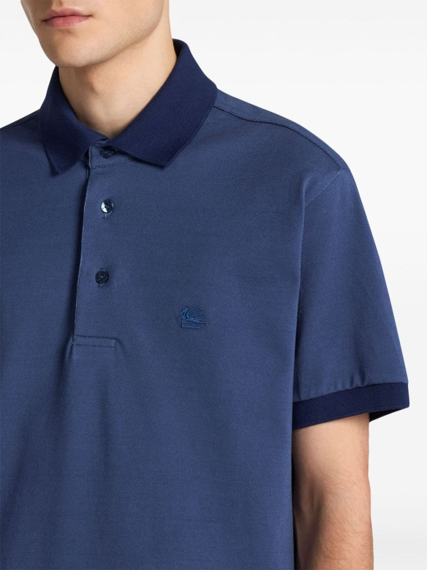 Etro Navy Blue Cotton Piqué Pegaso Polo