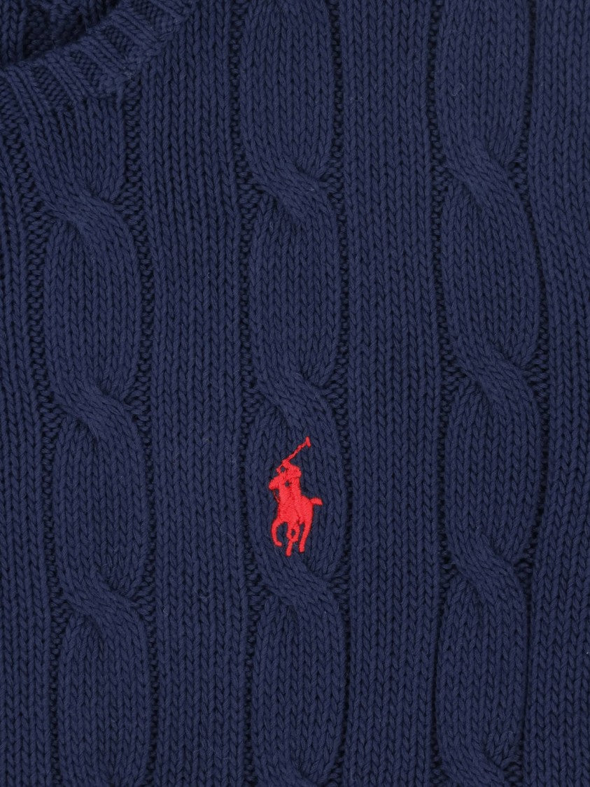 Polo Ralph Lauren Green Cable Knit Logo Fitted Sweater