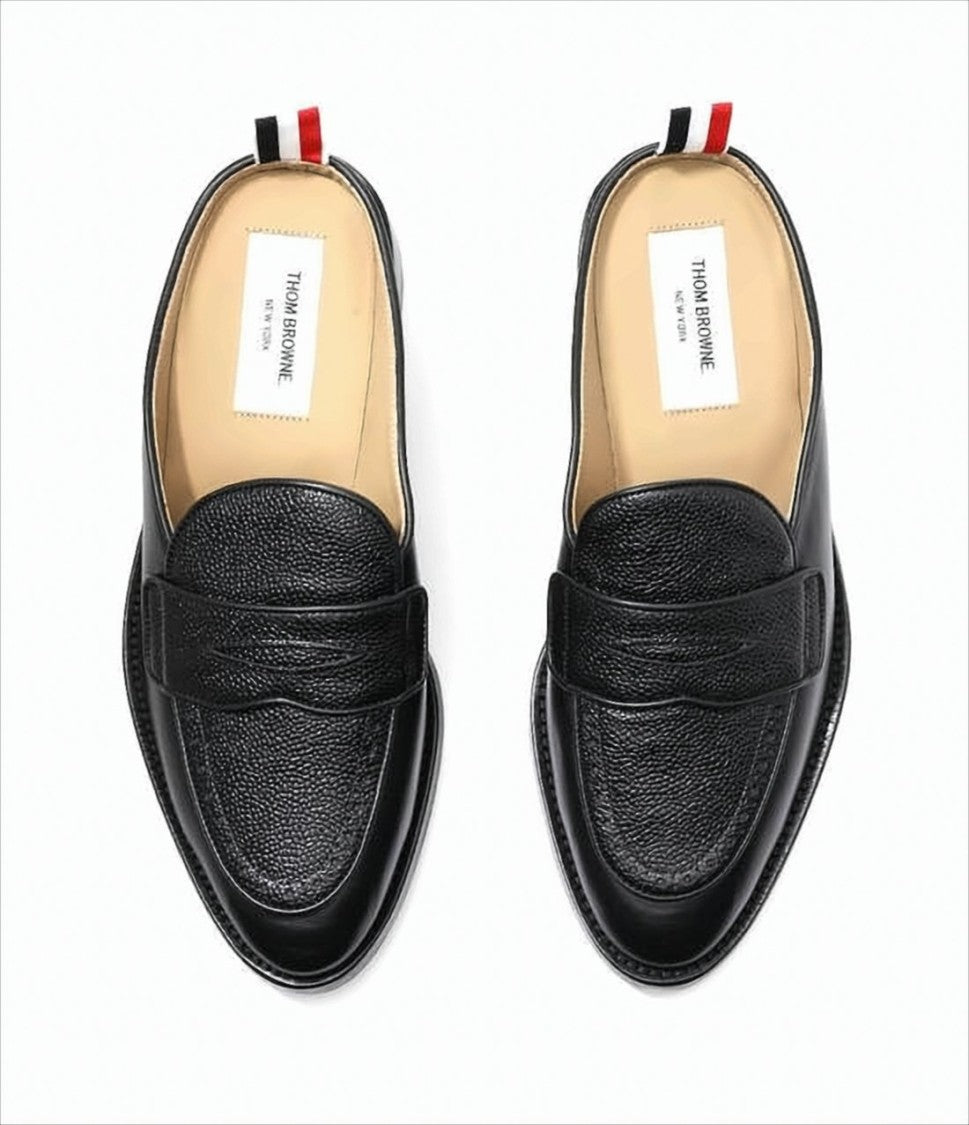 Thom Browne Slip-On Loafers With Textured Leather Vamp And Tricolor Tab