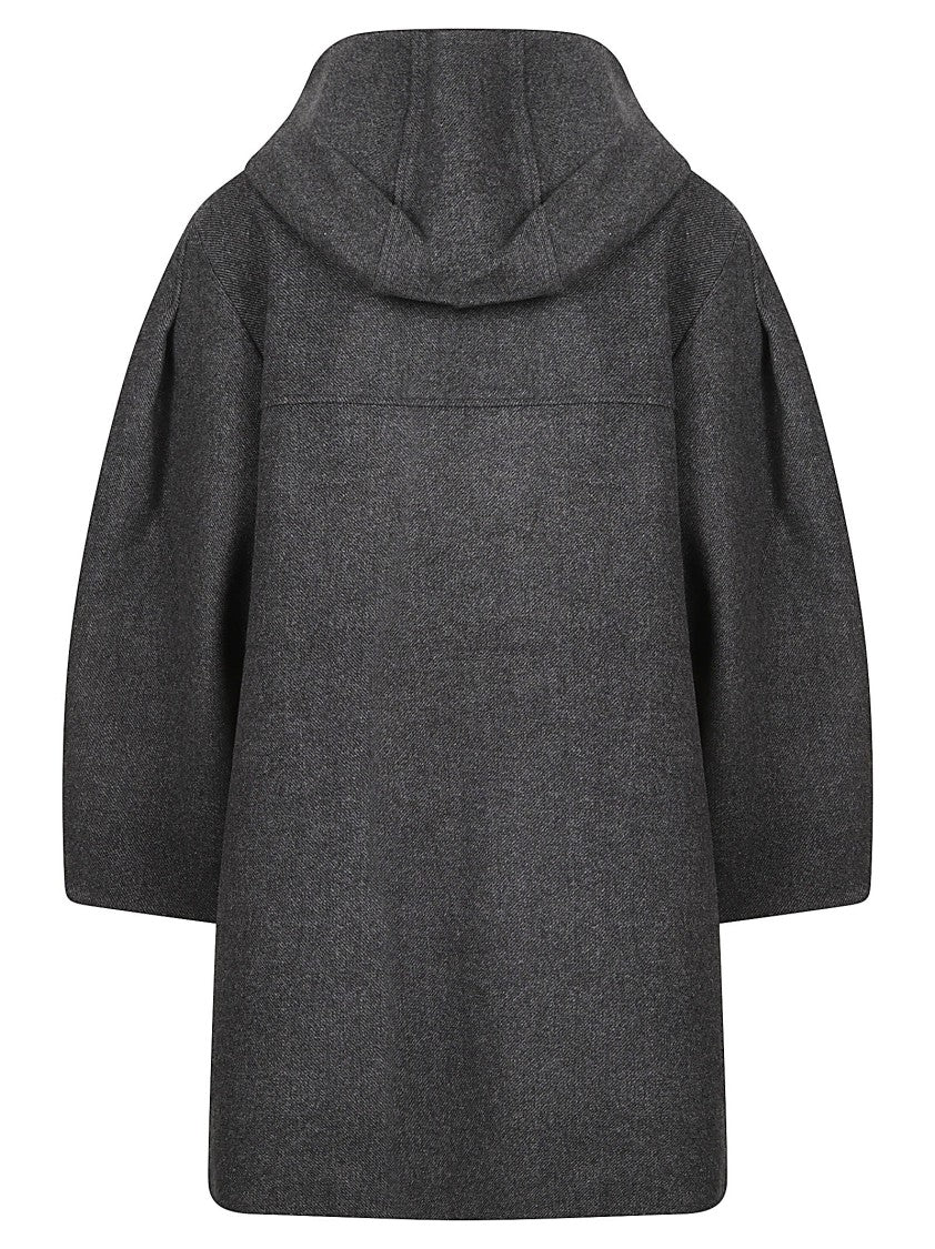 Ganni Structured Grey Wool Blend Coat With Hood
