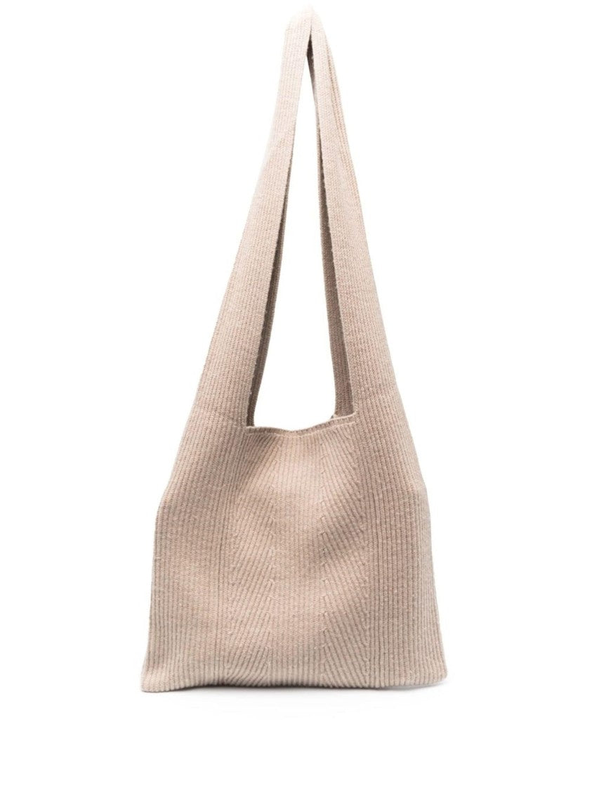 Joseph Ribbed Knit Shoulder Bag In Soft Grey Fabric