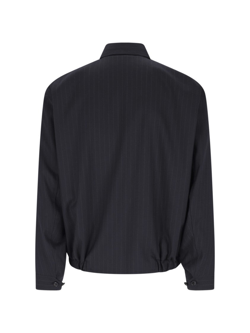 Kaptain Sunshine Dark Blue Pinstriped Wool Zip Jacket