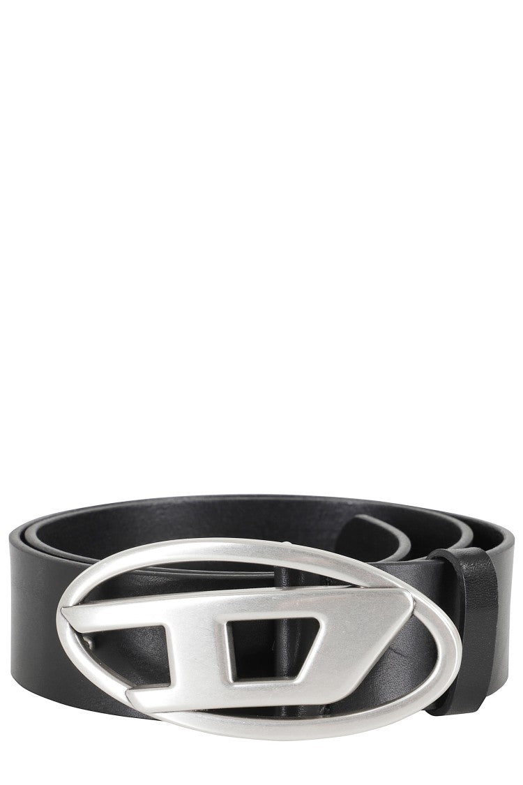 Diesel Black Leather Belt With Distinctive Oval Buckle