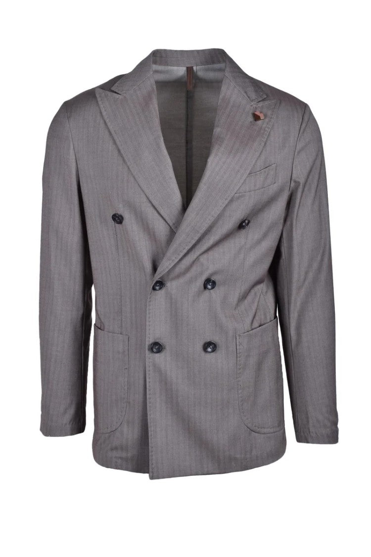 Laboratori Italiani Double-Breasted Brown Jacket With Pinstripe