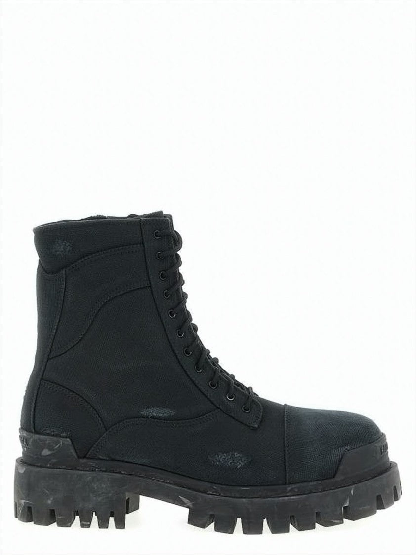 Balenciaga Rugged High-Top Boots With Distressed Finish