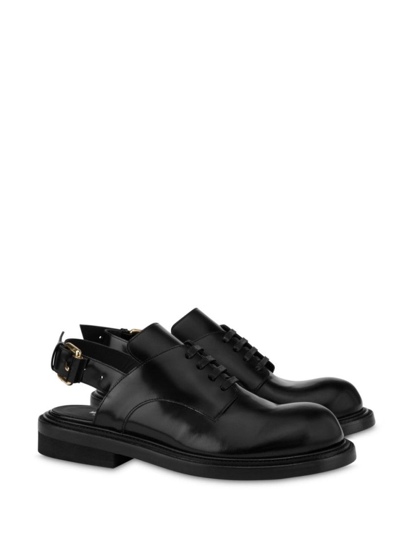 Moschino Front Lace-Up Black Calf Leather Sandals