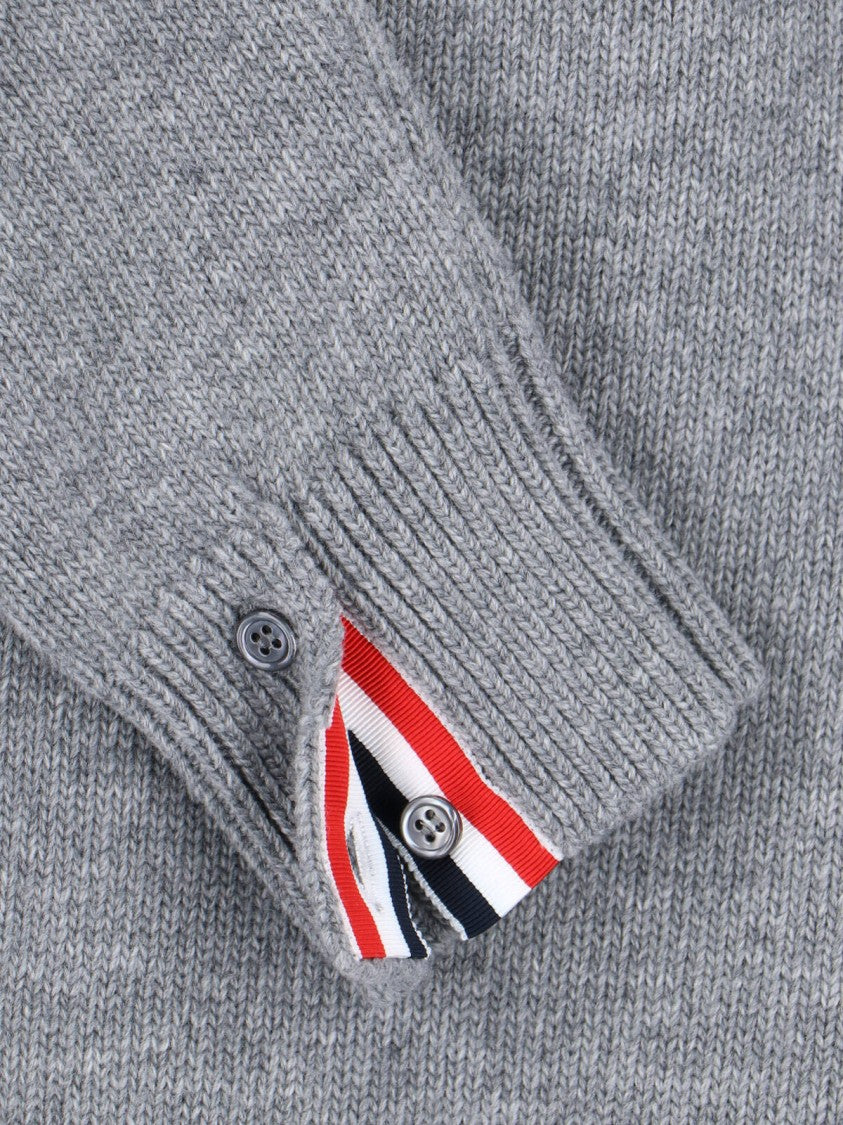 Thom Browne Grey Wool Zip Sweater 4-Bar Detail