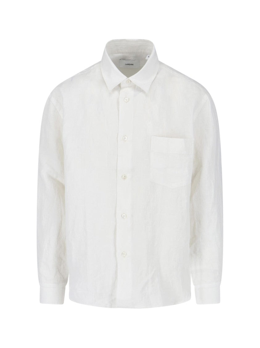 Lardini White Long-Sleeved Front Pocket Shirt