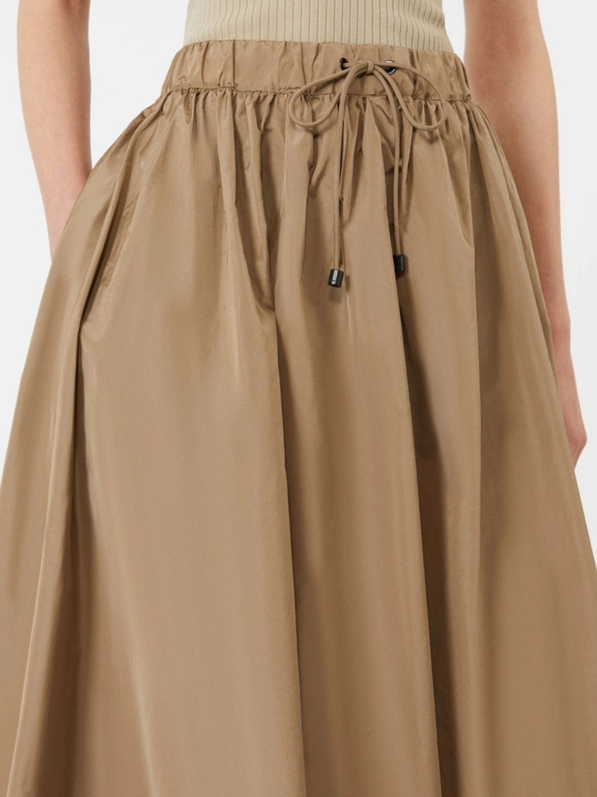 Max Mara Khaki Adjustable Drawstring Silk Midi Skirt