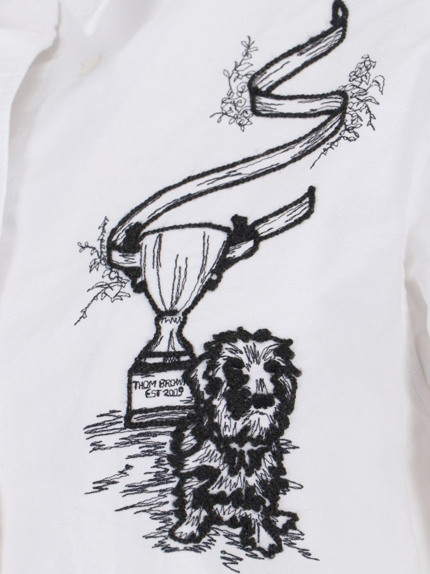Thom Browne White Hector Trophy Embroidered Cotton Shirt