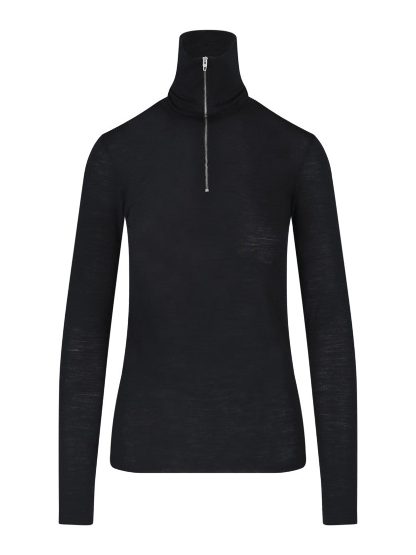 Jil Sander Black Virgin Wool-Blend Half-Zip Turtleneck