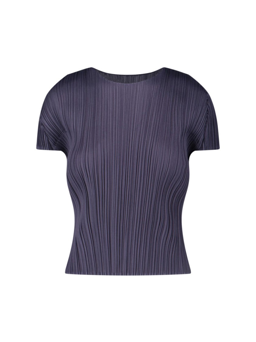 Pleats Please Fitted Short-Sleeved Top With Vertical Pleats
