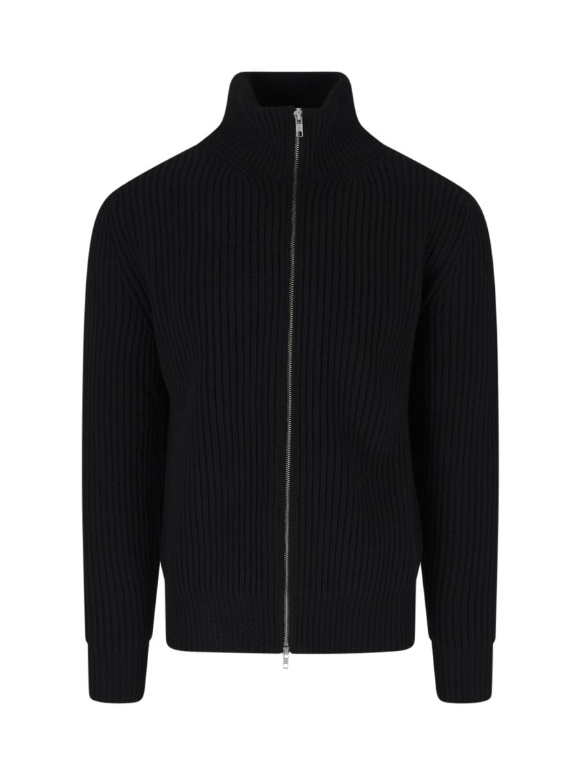 Mm6 By Maison Margiela Black Wool-Blend Ribbed Zip Turtleneck