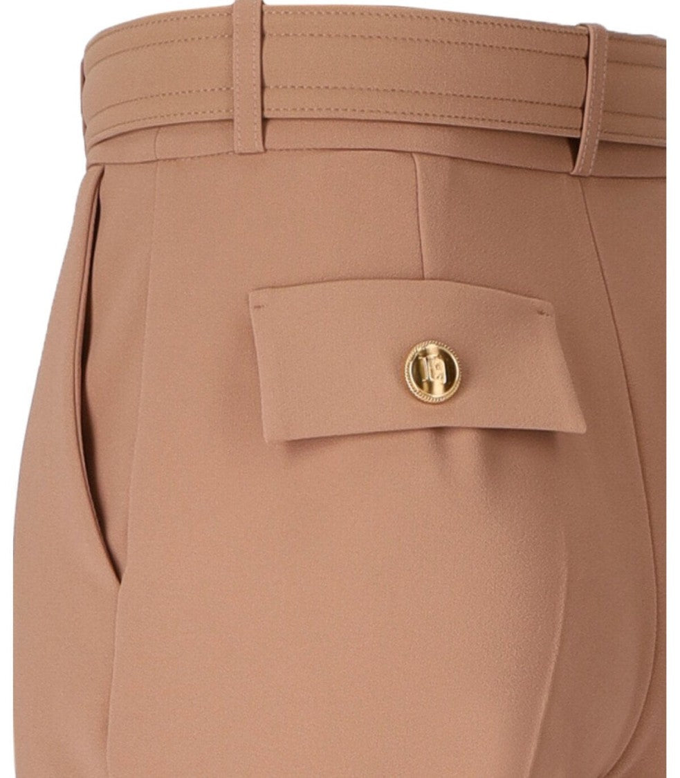 Elisabetta Franchi High-Waisted Nude Pants With Matching Belt