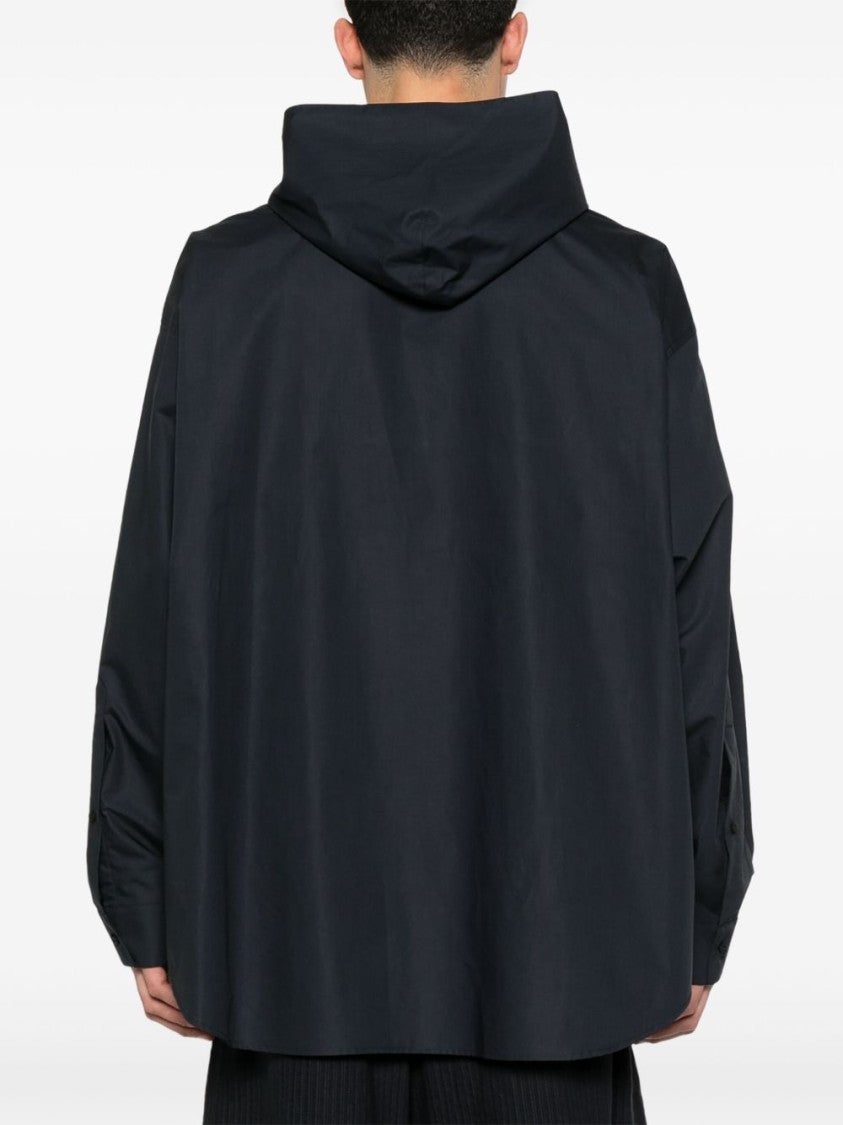 Balenciaga Lightweight Blue Poplin Hooded Shirt