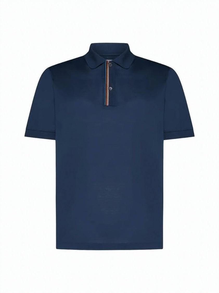 Paul Smith Classic Blue Polo Shirt With Striped Button Placket