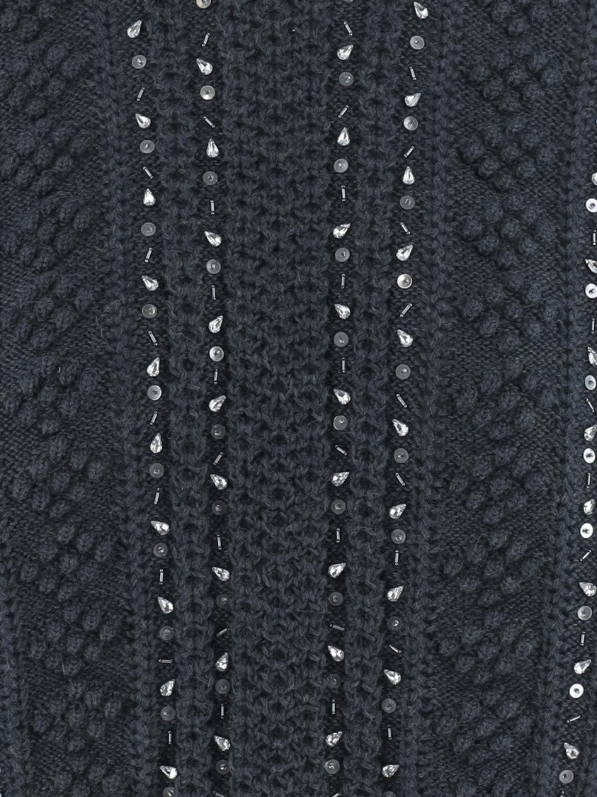 Jil Sander Embellished Dark Blue Wool Knit Sweater