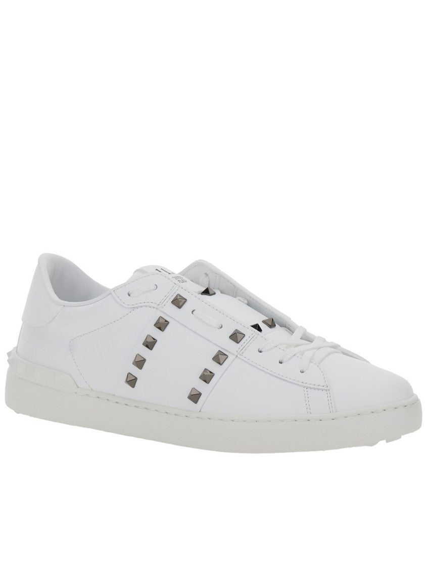 Valentino White Low-Top Pyramid Metal Stud Sneakers