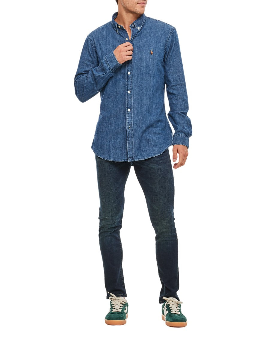 Polo Ralph Lauren Classic Blue Denim Shirt With Button-Down Collar