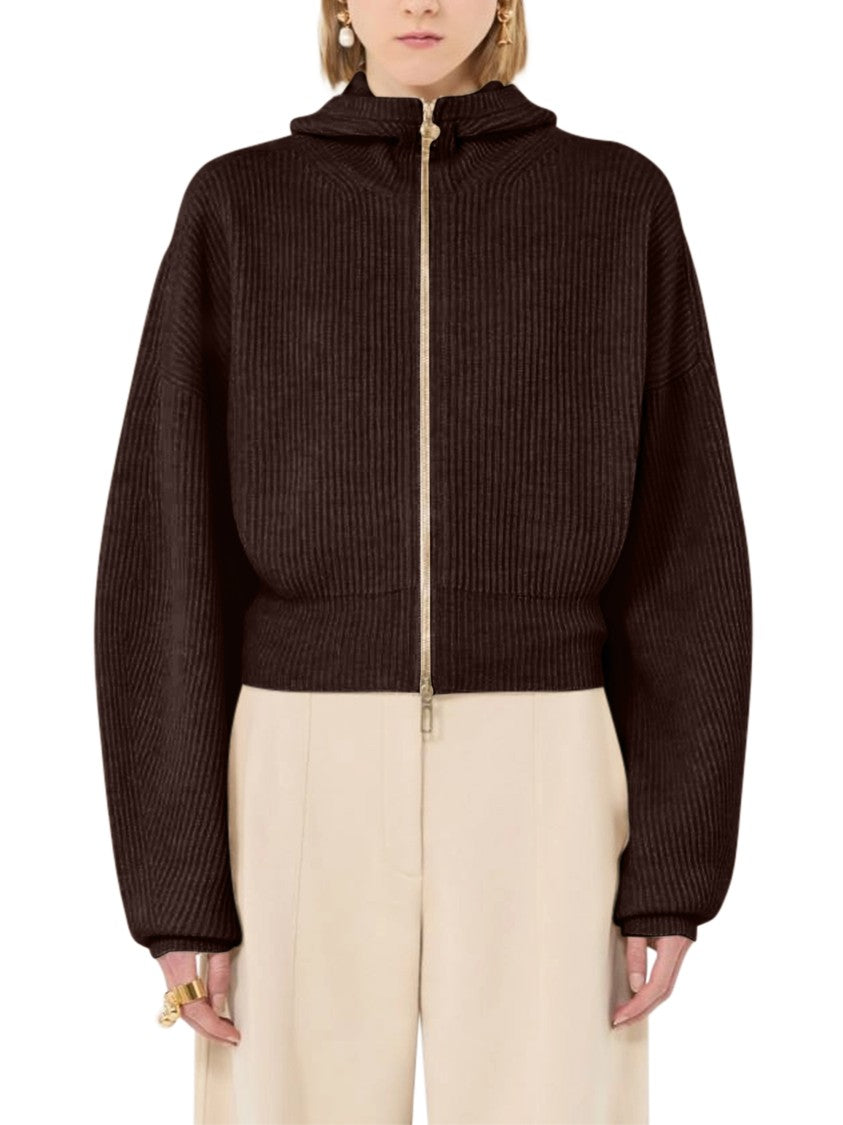 Sportmax Cropped Ribbed Metallic Zip Cardigan