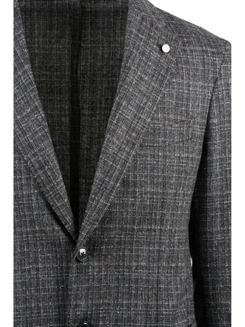 Luigi Bianchi Rounded Grey And Brown Checkered Wool Cashmere Jacket