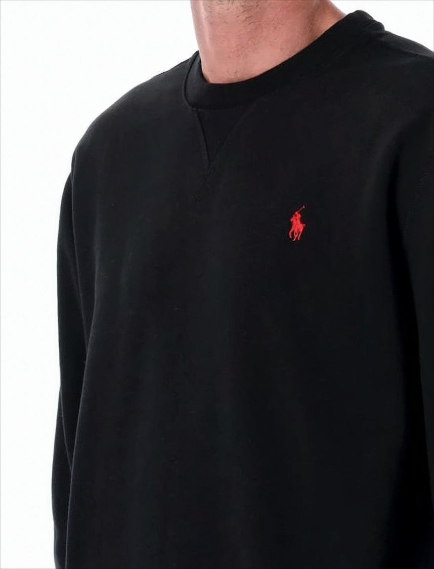 Polo Ralph Lauren Classic Black Crewneck Sweatshirt With Logo Embroidery