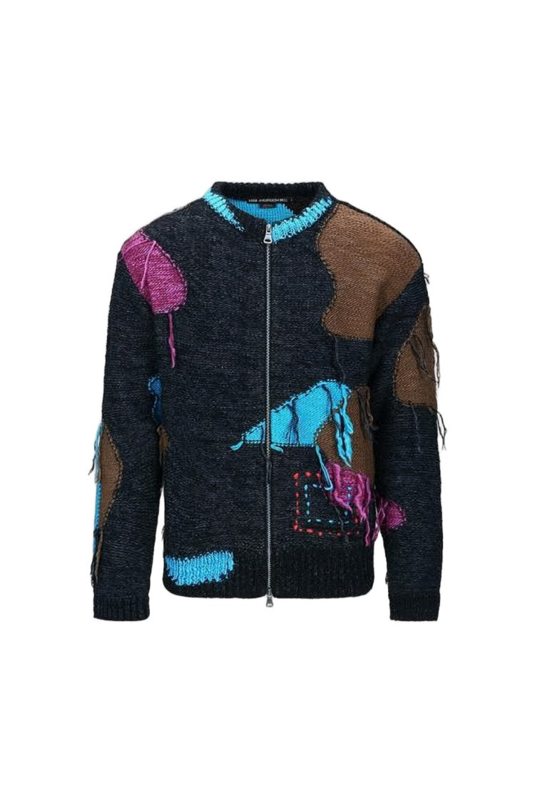 Andersson Bell Textured Zip-Up Sweater With Abstract Patchwork Design