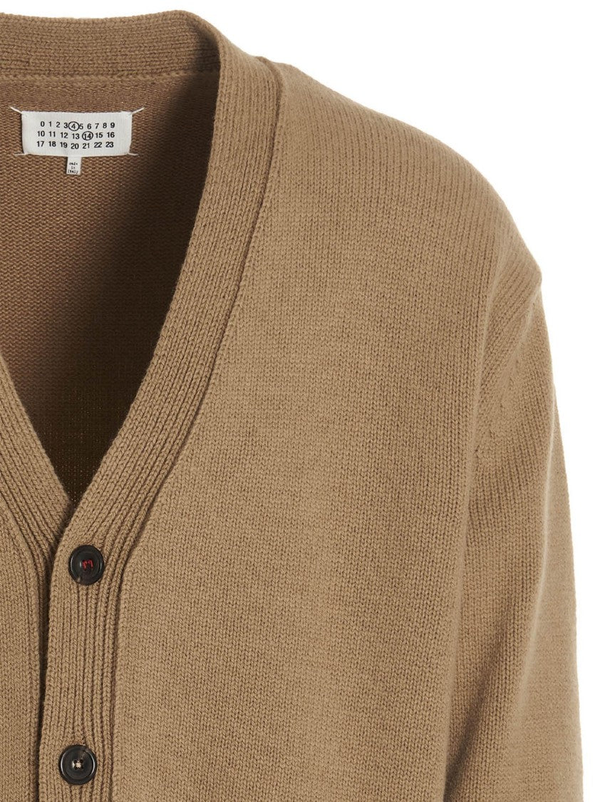 Maison Margiela Brown Wool-Linen-Cotton Blend Cardigan With Suede Elbow Patches