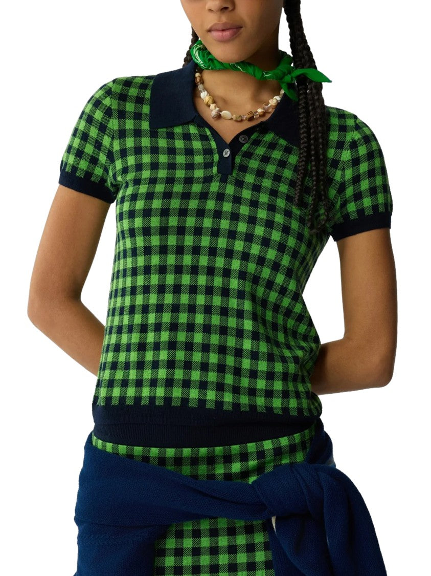 Guest In Residence Gingham Check Shrunken Polo With Contrast Trims