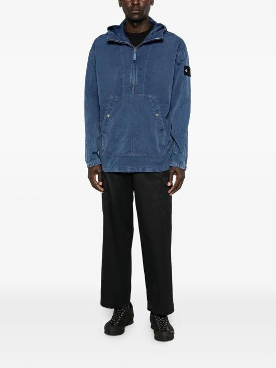 Stone Island Hooded Pullover Jacket With Half-Zip Front And Kangaroo Pocket