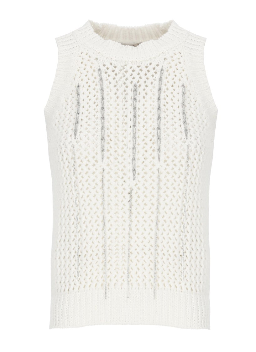 Peserico Ivory Metal Detail Knitted Cotton Tank Top