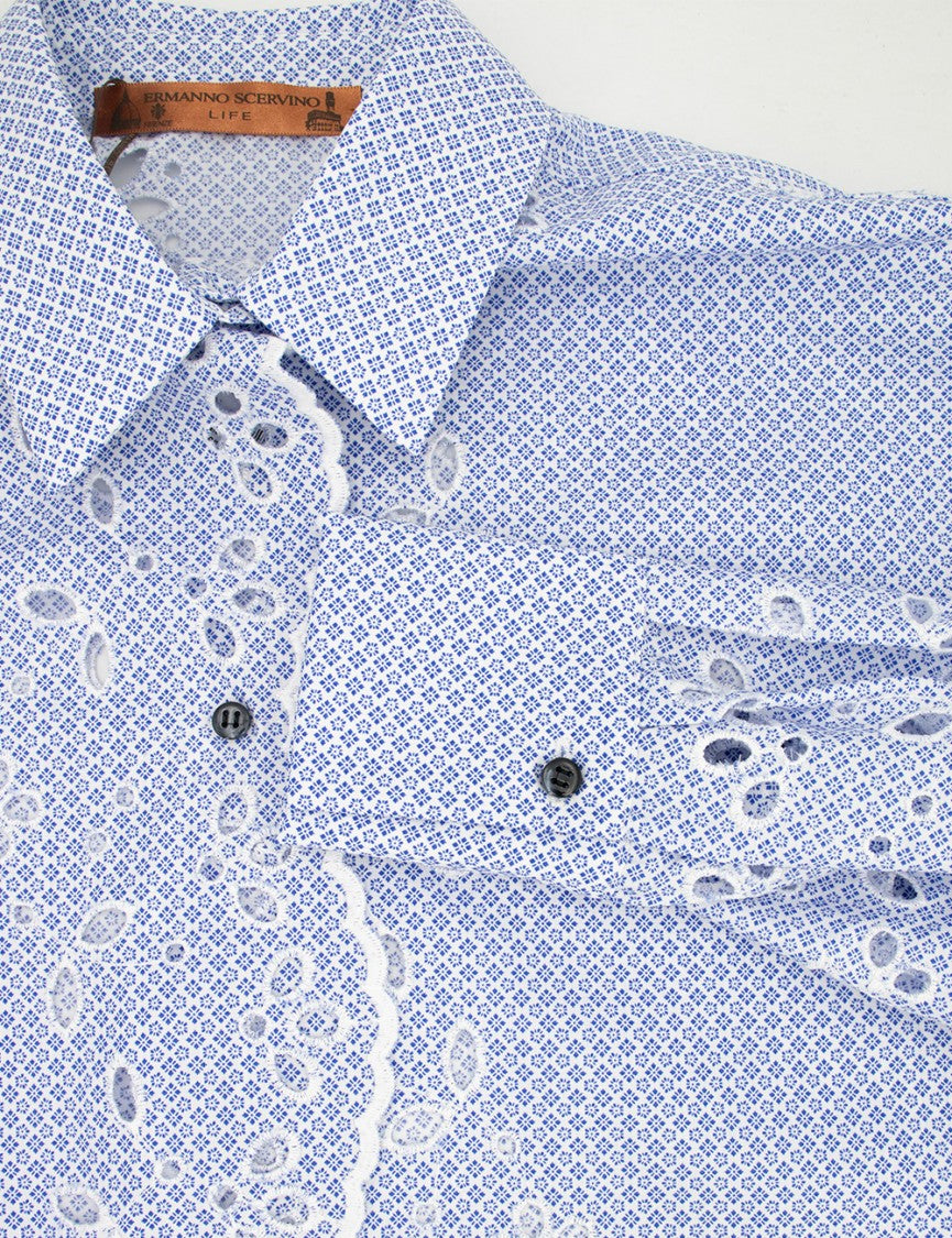 Ermanno Scervino Tailored Blue Shirt With Floral Embroidery