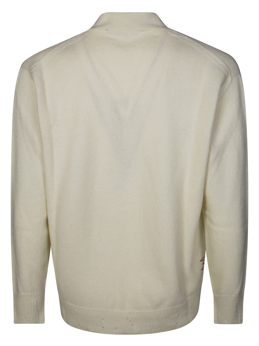 Amaranto Buttoned Cardigan With Distressed Details