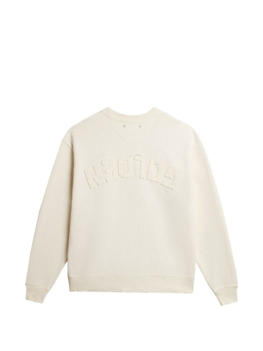 Golden Goose White Distressed Cotton Ribbed Detailing Sweatshirt