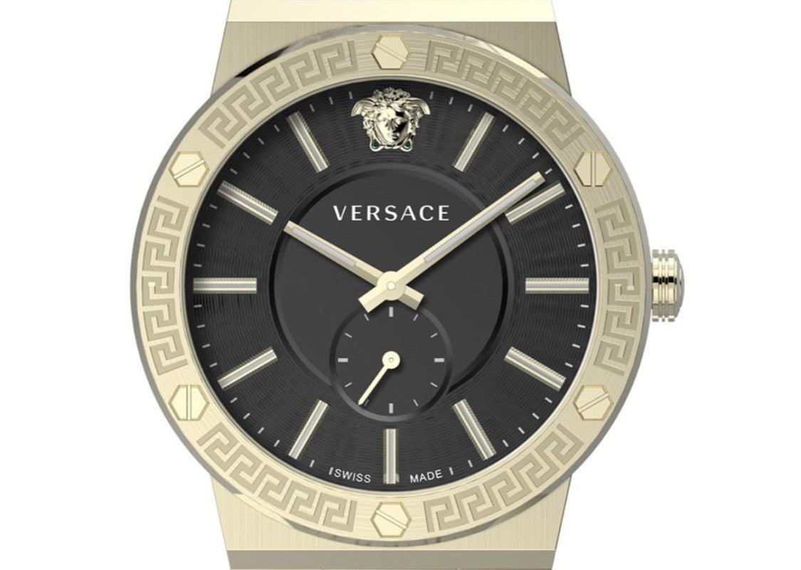 Versace Greca Logo Quartz Watch With Black Dial And Medusa Emblem