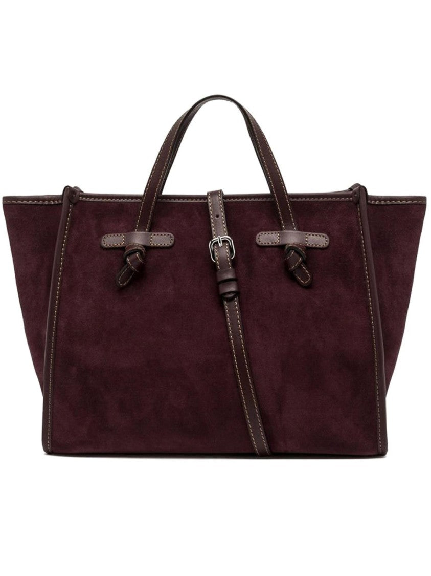 Gianni Chiarini Structured Burgundy Suede Tote Bag With Leather Trim