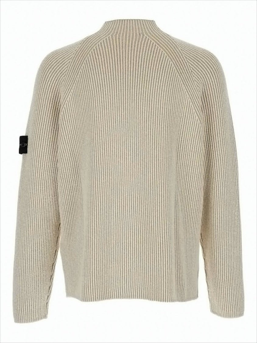 Stone Island Ribbed Knit Sweater With Distinctive Sleeve Patch