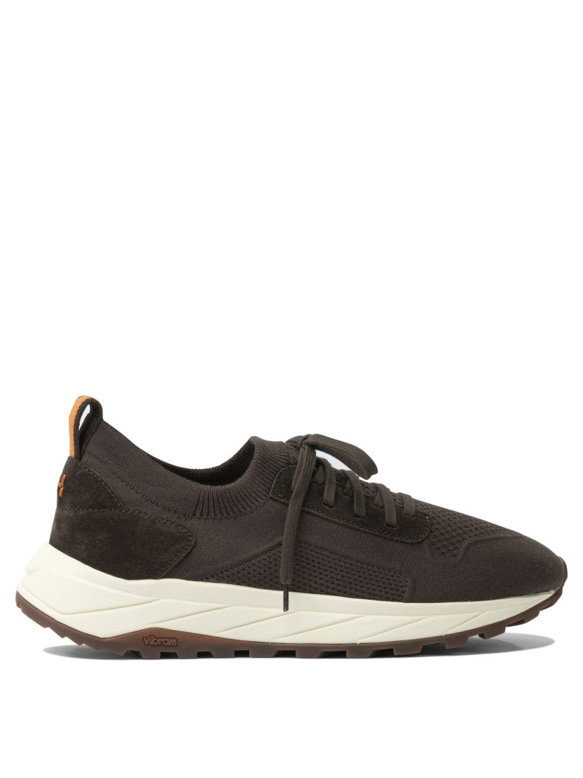 Henderson Baracco Knit Fabric Sneakers With Suede Accents And Textured Sole