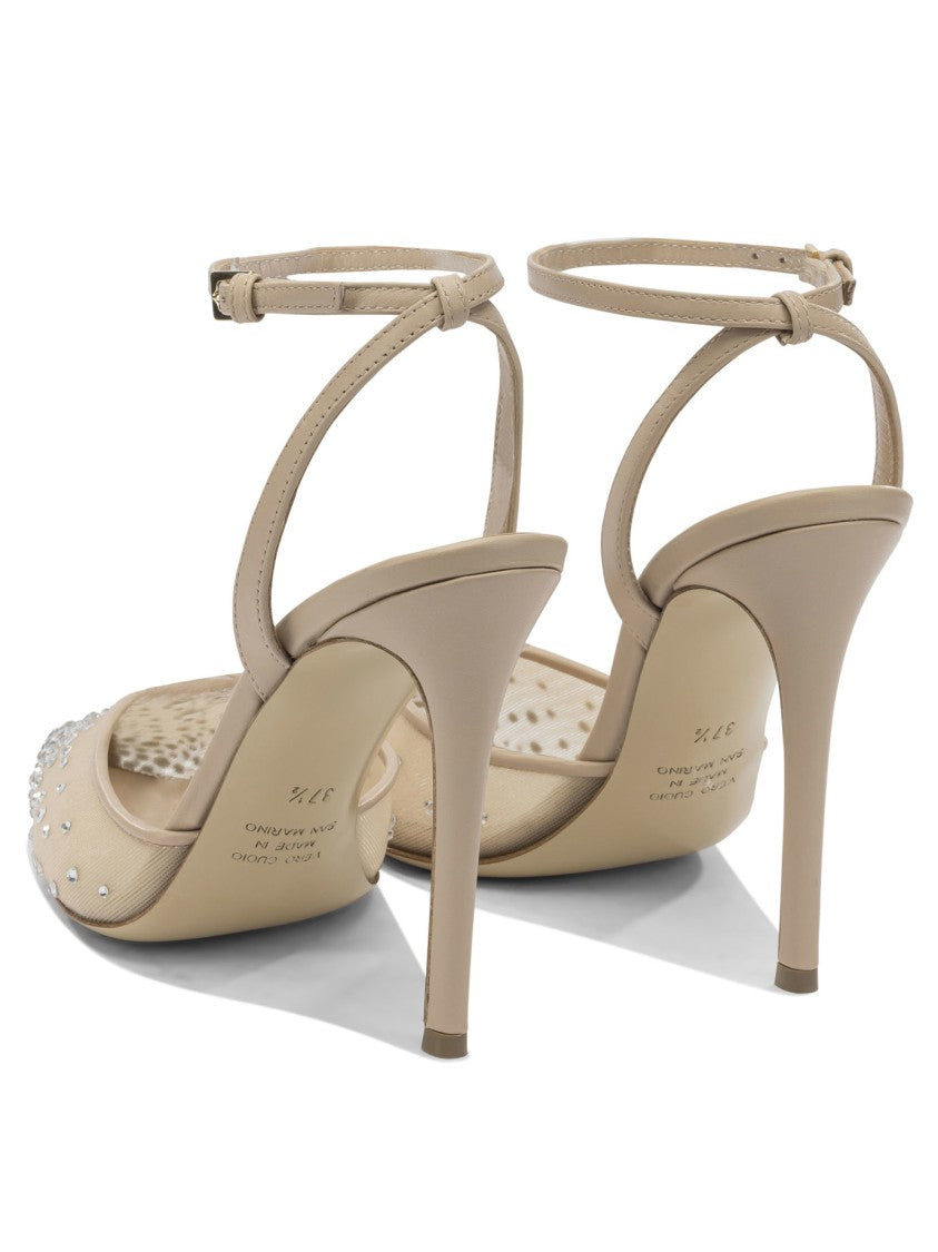 Ninalilou Beige Heeled Shoes With Rhinestone Embellishments