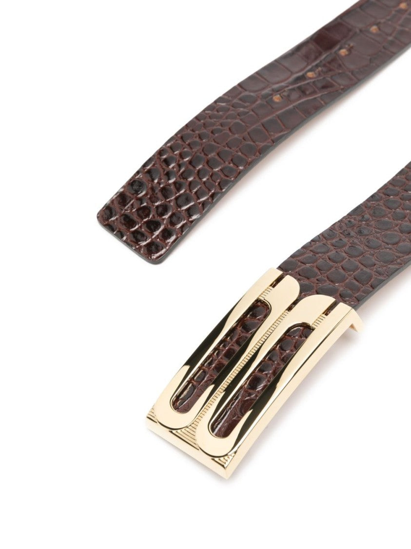 Victoria Beckham Textured Crocodile Pattern Calfskin Belt