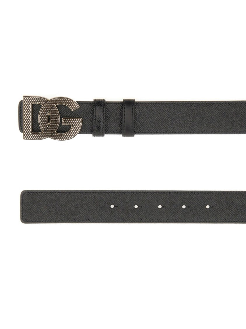 Dolce & Gabbana Textured Black Leather Belt
