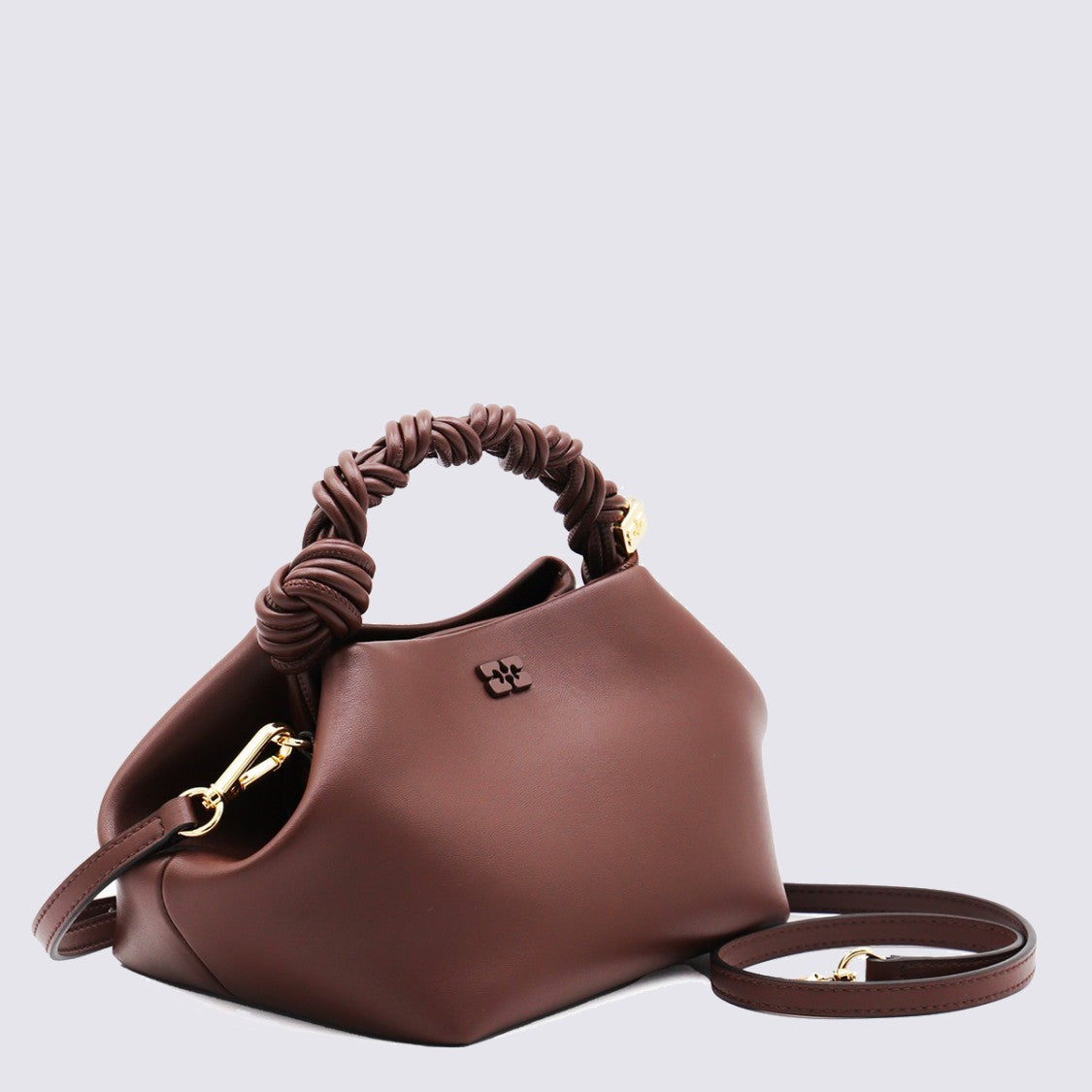 Ganni Geometric Structured Handbag With Braided Handle And Gold-Tone Accents