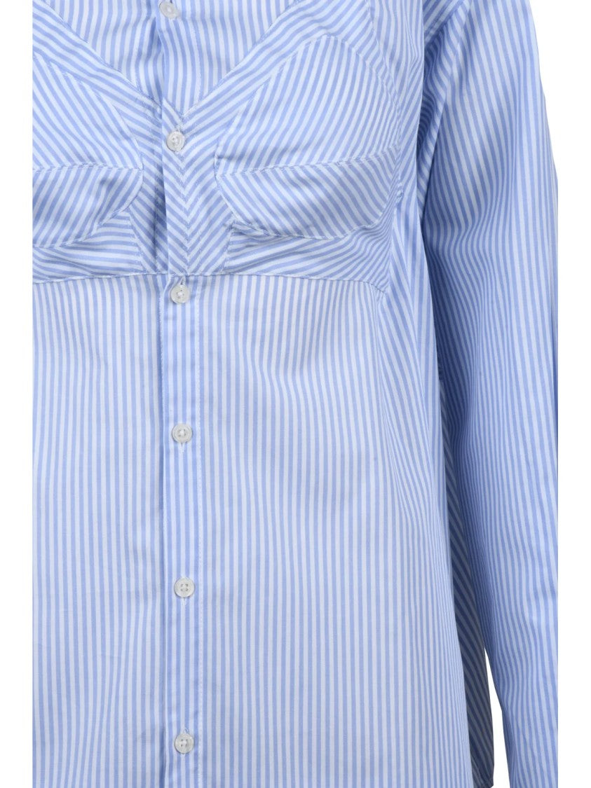 Vaquera White/Light Blue Batwing Sleeve Striped Cotton Shirt