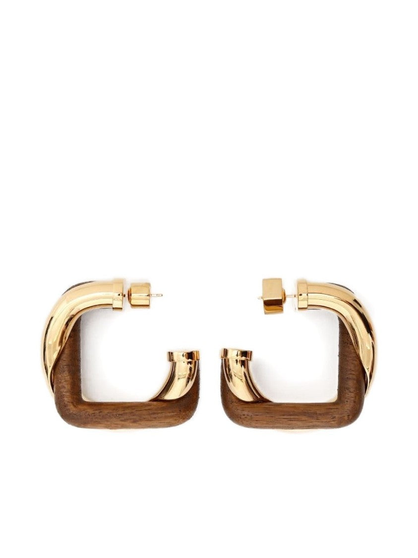 Jacquemus Gold Tone Wood Twisted Square Earrings