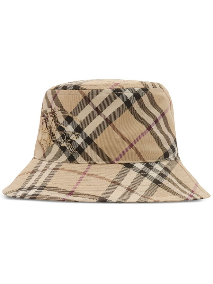 Burberry Checked Bucket Hat With Embroidered Logo Detail