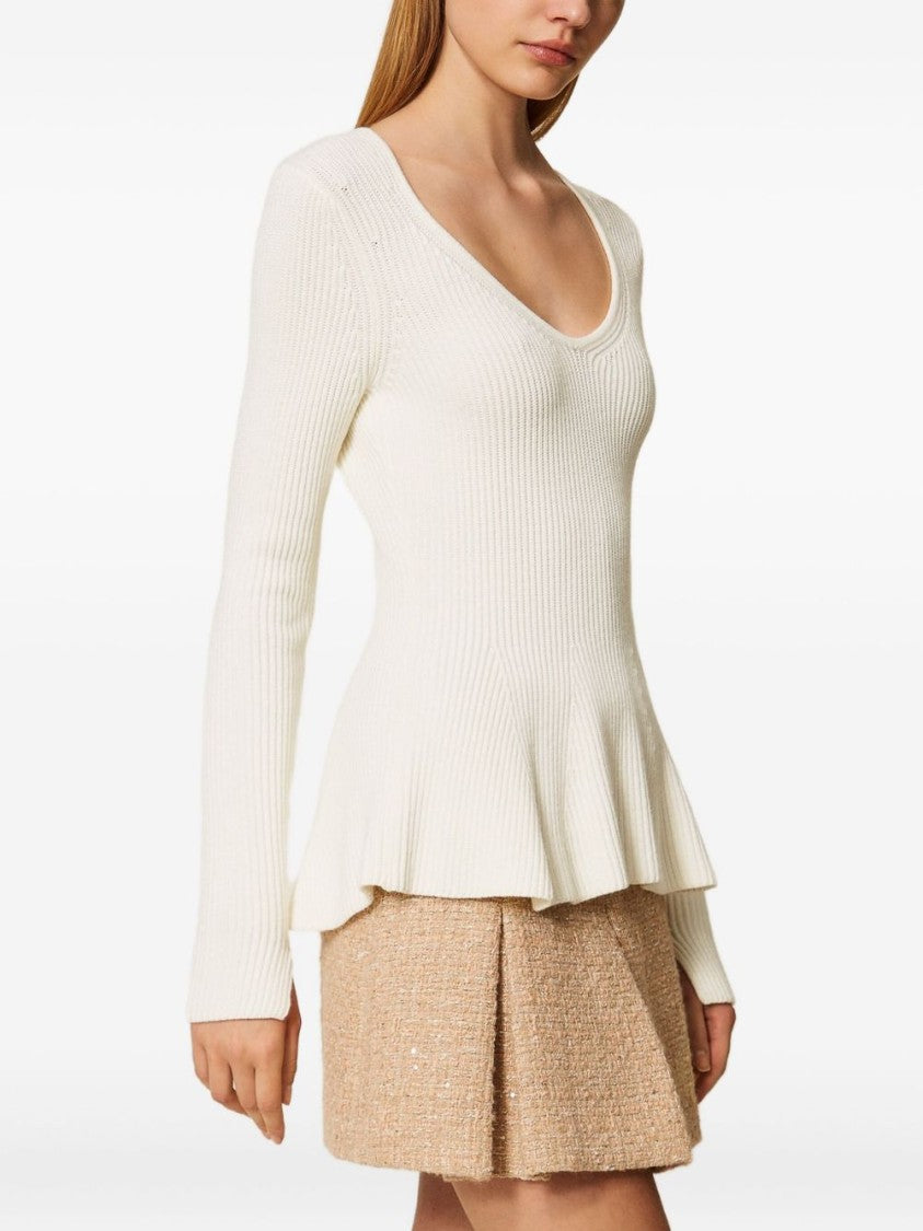 Twin-Set Collection Of Textured Knit Sweaters With Ribbed Accents