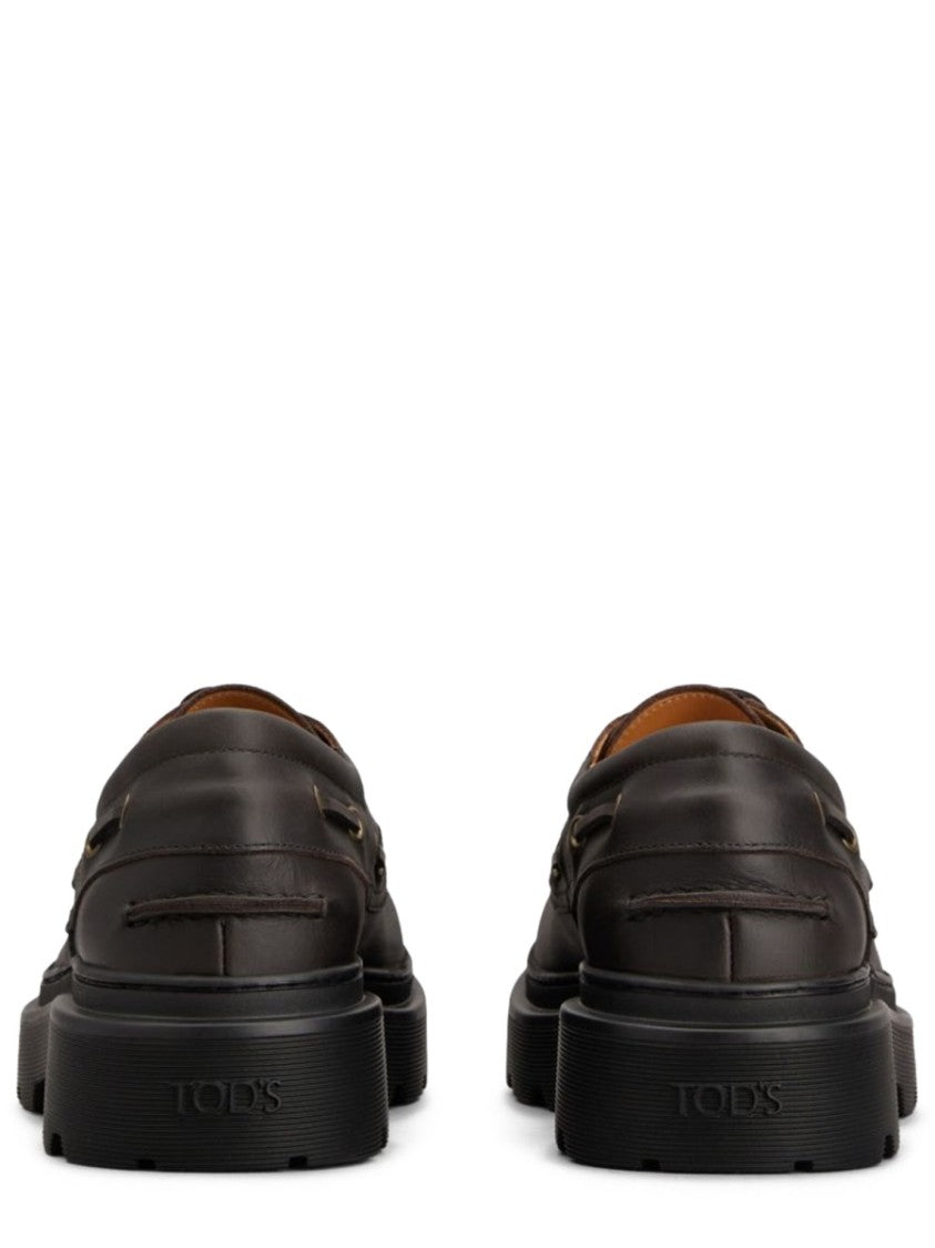 Tod's Brown Lace-Up Calfskin Moccasin Style Boat Shoe