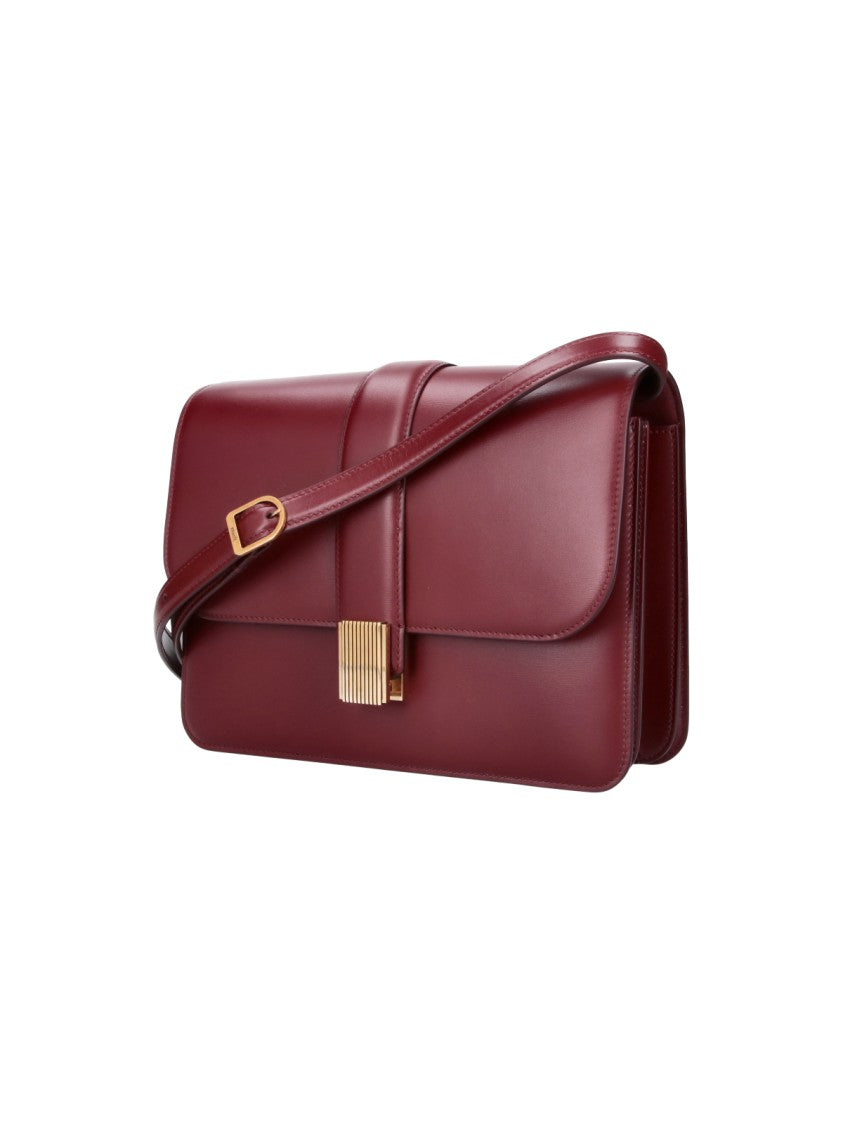 Khaite Burgundy Blake Gold-Closure Leather Shoulder Bag